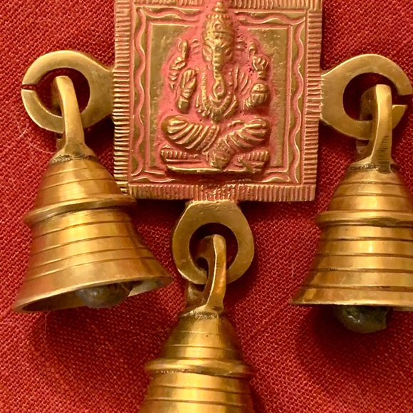 Golden Red Antique Style Brass Ganesha Wind Chime - Picture 4 of 10